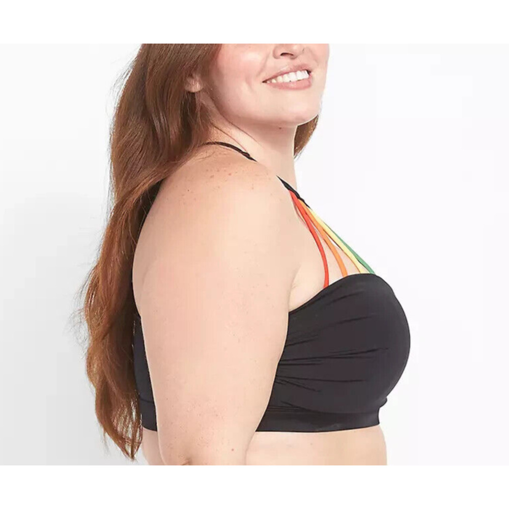 Cacique No Wire High Neck Swim Bikini Top Strappy Rainbow Detail Plus Size 24 - Picture 3 of 11